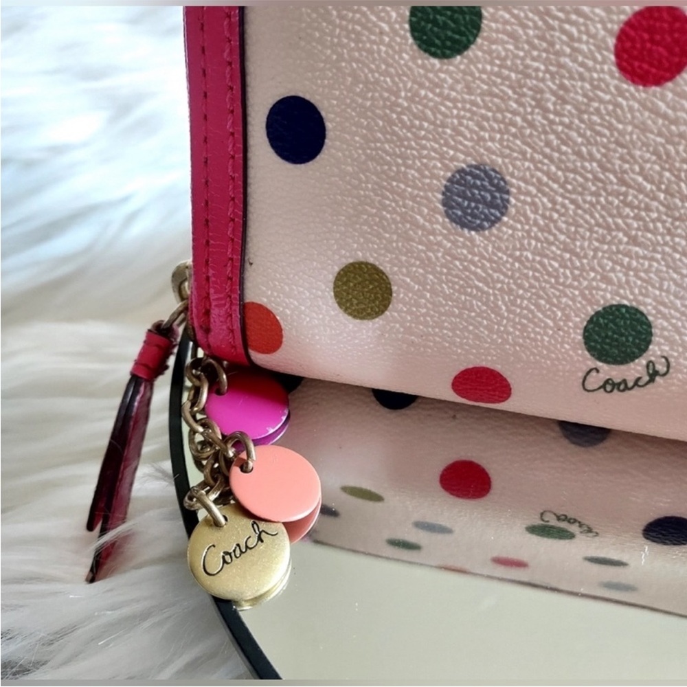 Coach Vintage Polka Dot Patent Leather Trim Wallet, Rare - Picture 3 of 12